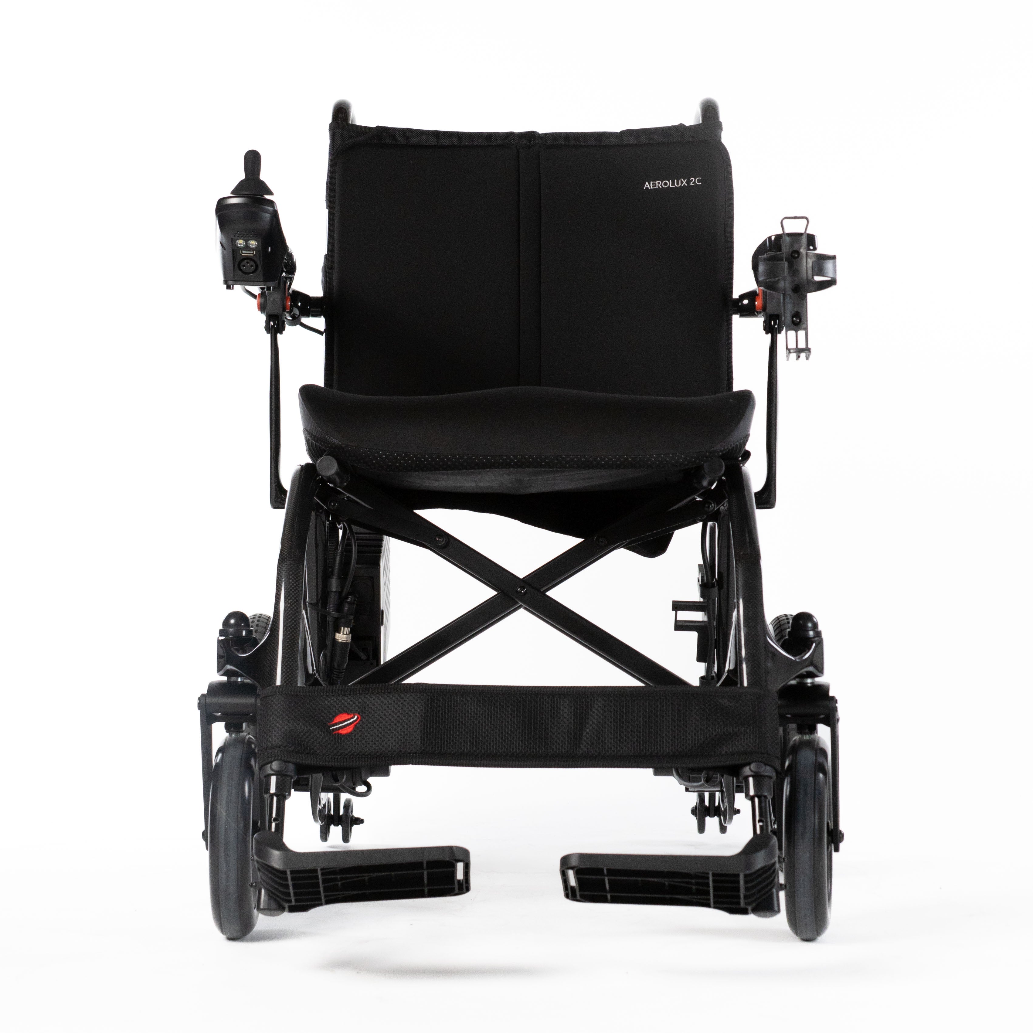Travel Buggy AEROLUX 2C folding power chair, straight front view on a white background